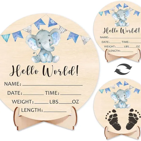 Wooden Baby Birth Stat Sign Milestone Photo Prop Hello World Newborn Announcement Wooden Disc With Stand Baby Nursery Decor