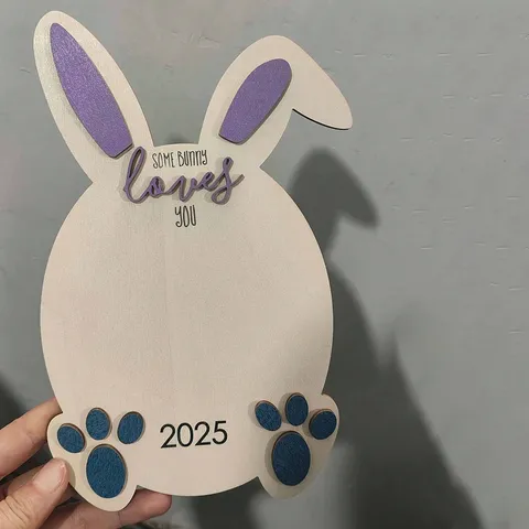 Wooden Easter Bunny Footprint Decoration Minimalist Modern Wood Sign New Parents Commemorative Gift Home Living Room Decor