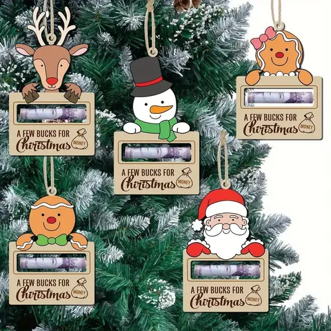 Wooden Christmas Tree Money Holder Pendant Santa Snowman Reindeer Gingerbread Man Hanging Ornament Holiday Party Home Decor
