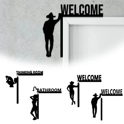 Funny Wooden Door Corner Decor Black Silhouette Wall Hanging Creative Bathroom Restroom Sign Home Decoration Art Ornament