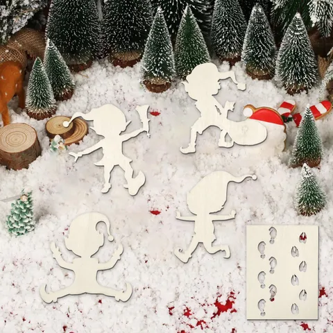 Set di Stencil per Impronte di Gnomo di Natale in Legno Decorazione per Feste Artigianato in Legno Decorazione per Interni