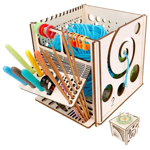 Wooden Yarn Storage Box Multi-Function Knitting Tool Organizer Craft Supply Holder Desktop Storage Rack For Home Office