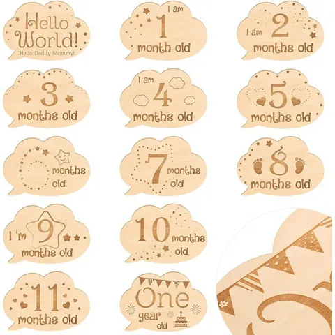 Wooden Cloud Baby Milestone Cards Newborn Monthly Growth Record Plaques Wooden Craft Infant Birthday Photo Prop Gift