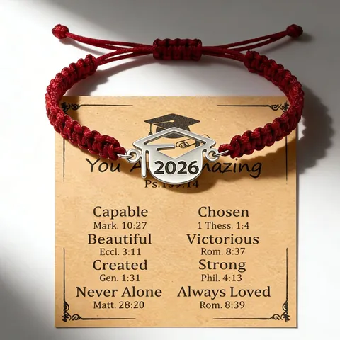 2026 Graduation Cap Stainless Steel Woven Rope Bracelet With Inspirational Greeting Card For Student Gift Commemorative Bracelet Jewelry