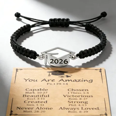 2026 Graduation Cap Stainless Steel Woven Rope Bracelet With Inspirational Greeting Card For Student Gift Commemorative Bracelet Jewelry