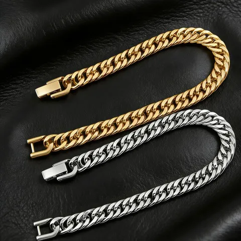 Hip Hop Punk Edelstahl Panzerkette Armband Für Herren Damen Geometrische Doppelkreis Gliederkette Schmuck Geschenk
