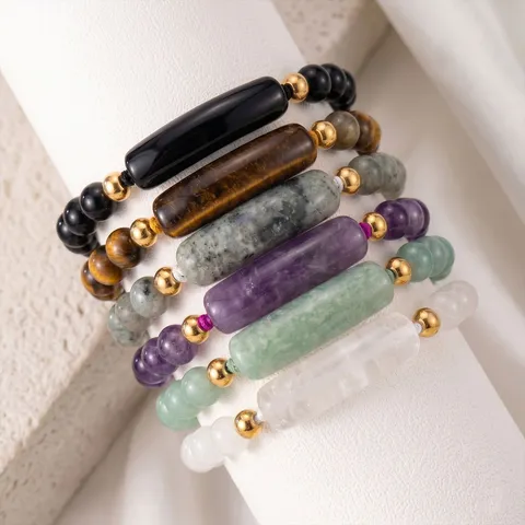 Minimalistisches Naturstein Perlenarmband Modischer Barren Anhänger Verstellbare Nylonschnur Handschmuck Geschenk Für Paare Unisex