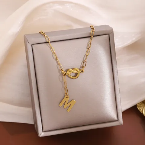 Collana In Acciaio Inossidabile Placcato Oro Con Nodo A Cuore E Lettera Iniziale Per Donna Catena A Graffetta Regolabile Gioielli