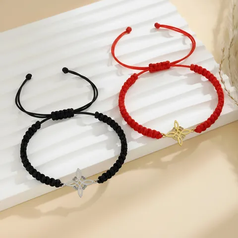 Stainless Steel Witch Knot Pendant Handmade Braided Bracelet Adjustable Rope Chain Charm Wristband Hand Jewelry Gift For Women