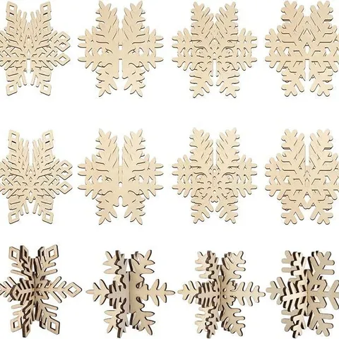 Wooden 3D Mini Christmas Tree Ornaments Laser Cut Hollow Snowflake Star Gift Box Tabletop Decor Party Supplies
