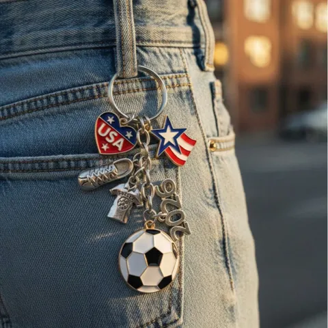 USA Flag Heart Star Pendant 2026 Soccer Keychain Stainless Steel Alloy Sport Jersey Shoe Ball Key Ring For Fans Souvenir