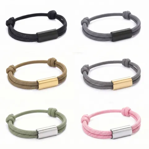 Stainless Steel Square Tube Paracord Bracelet Handwoven Adjustable Nylon Rope Bracelet Fashion Unisex Jewelry For Daily Outdoor
