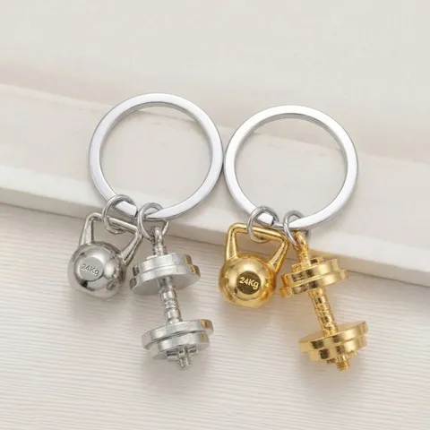 Fitness Dumbbell Kettlebell Keychain Metal Sports Weightlifting Key Ring For Gym Men Women Car Bag Charm Accessory
