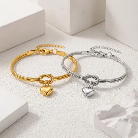 Minimalistische Roestvrijstalen Hart Hanger Armband Vrouwen Mannen Goud Zilver Vergulde Slangenketting Liefdesknoop Armband Mode Sieraden