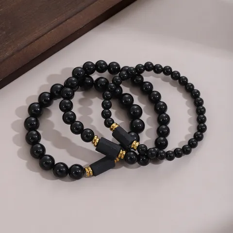 Natural Obsidian Beaded Bracelet For Women Men Minimalist Tiger Eye Turquoise Tourmaline Stone Stainless Steel Handmade Jewelry Gift
