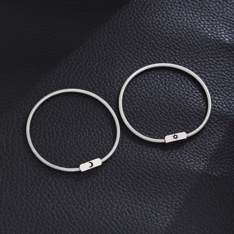 Minimalist Stainless Steel Spring Coil Couples Bracelets Sun Moon Heart Shape Pattern Matching Cuff Bangle Jewelry Gift For Lovers