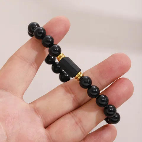 Natural Obsidian Beaded Bracelet For Women Men Minimalist Tiger Eye Turquoise Tourmaline Stone Stainless Steel Handmade Jewelry Gift