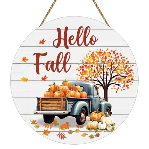 Fall Wooden Welcome Door Sign Pumpkin Maple Leaf Hanging Plaque Rustic Farmhouse Thanksgiving Day Wall Decor For Home