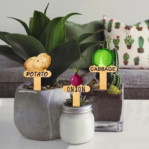 Boxwood Cartoon Vegetable Plant Markers Wooden Plant Labels Garden Stakes For Potted Plants Decor