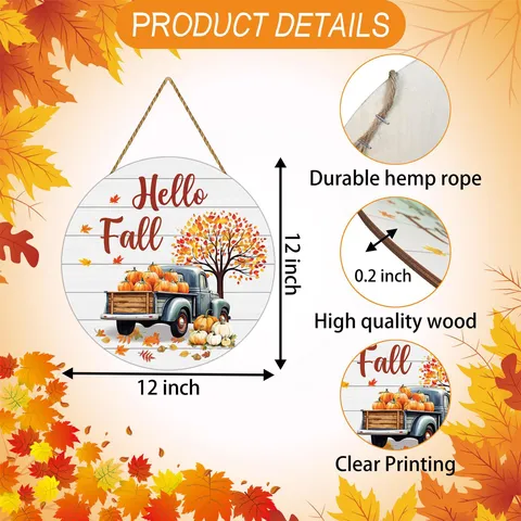 Fall Wooden Welcome Door Sign Pumpkin Maple Leaf Hanging Plaque Rustic Farmhouse Thanksgiving Day Wall Decor For Home