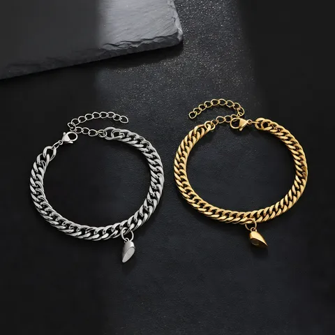 Stainless Steel Heart Magnet Couple Bracelets Punk Cuban Link Chain Matching Bracelet Set For Men Women Gift Jewelry