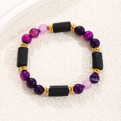 Natural Stone Beaded Bracelet Stainless Steel Geometric Tourmaline Amethyst Obsidian Volcanic Rock Shoushan Turquoise Bracelet For Unisex