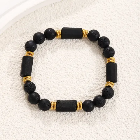 Natural Stone Beaded Bracelet Stainless Steel Geometric Tourmaline Amethyst Obsidian Volcanic Rock Shoushan Turquoise Bracelet For Unisex