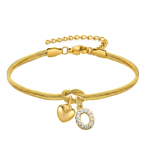 Braccialetto a Catena di Serpente con Nodo in Acciaio Inossidabile di Moda Con Lettera dell'Alfabeto in Strass e Ciondolo a Cuore Gioielli Regalo per Donna