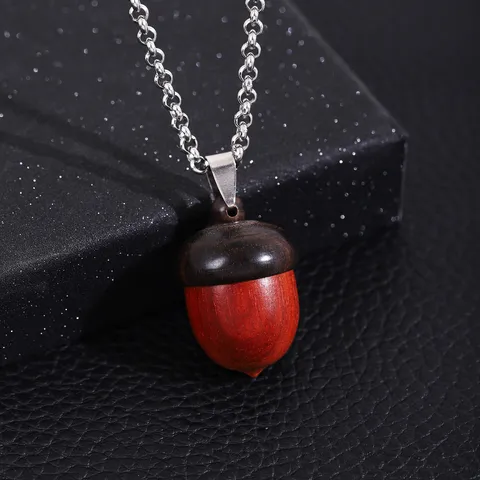 Edelstahl Holz Tannenzapfen Eichel Anhänger Kette Parfüm Aufbewahrung Medaillon Schmuck Urne Diffusor Halskette Für Herren Damen