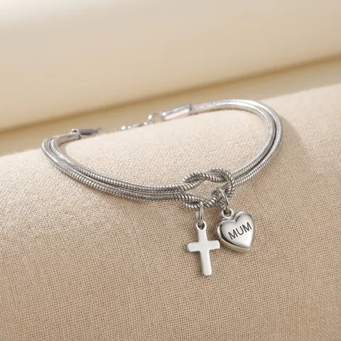 Roestvrij Stalen Hart Kruis Knoop Armband Voor Vrouwen MUM Gegraveerde Liefde Slangenketting Armband Moederdag Sieraden Cadeau