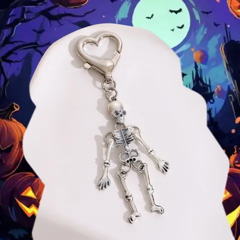 Porte-clés Gothique Squelette Crâne Lumineux Alliage de Zinc Cœur Anneau Clé Punk Halloween Bijoux Pendentif Cadeau