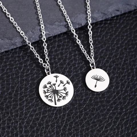 Mode Acier Inoxydable Pissenlit Disque Rond Pendentif Collier Superposé Chaîne Colliers Ensemble Pour Hommes Femmes Bijoux Style Individuel