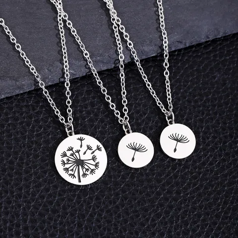 Mode Acier Inoxydable Pissenlit Disque Rond Pendentif Collier Superposé Chaîne Colliers Ensemble Pour Hommes Femmes Bijoux Style Individuel