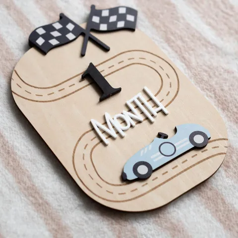 Wooden Baby Milestone Card Car Pattern Monthly Growth Sign Newborn Photography Prop