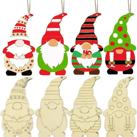 Unfinished Wooden Christmas Gnomes Hanging Ornaments Blank Wood Slices With Twine For DIY Tree Decor
