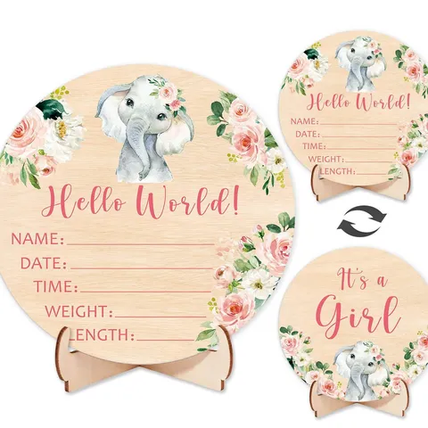 Wooden Newborn Milestone Card Baby Monthly Milestone Disc Elephant Floral Newborn Photography Prop Baby Shower Gift