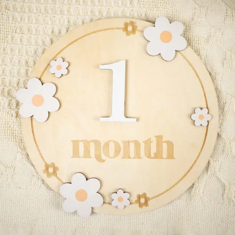 Wooden Baby Milestone Cards Monthly Growth Record Disc Double Sided Printed Wood Round Slice Photography Props