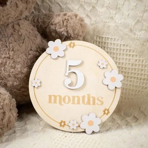 Wooden Baby Milestone Cards Monthly Growth Record Disc Double Sided Printed Wood Round Slice Photography Props