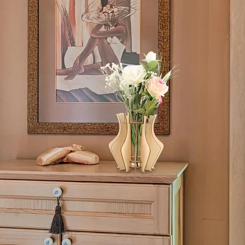 Wooden Puzzle Flower Vase Display Stand Desktop Bouquet Holder Insert Bracket For Home Office Table Decor Ornament