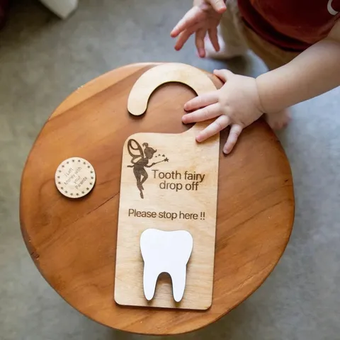 Kinder Tandenfee Deurbord Houten Hanger Met Tandenzakje Kind Tandverlies Cadeau Kinderkamer Deurdecoratie