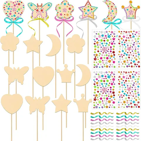 Kit de Manualidades de Varita Mágica de Hadas de Madera para Niños Varitas Mágicas Hechas a Mano Juguete de Ensamblaje con Pegatinas y Cintas
