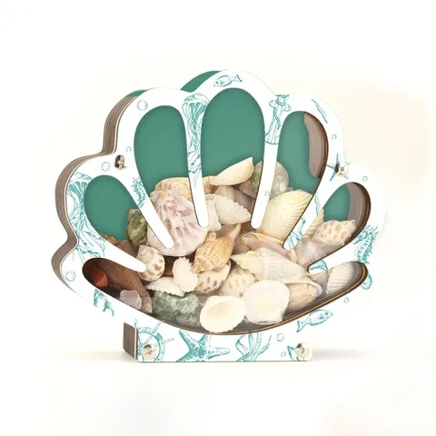 Scatola di Immaginazione in Legno con Conchiglie Estate Spiaggia Scatola Decorativa Supporto per Esposizione Stella Marina Legno Ornamento