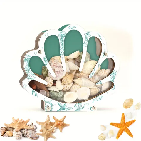 Scatola di Immaginazione in Legno con Conchiglie Estate Spiaggia Scatola Decorativa Supporto per Esposizione Stella Marina Legno Ornamento