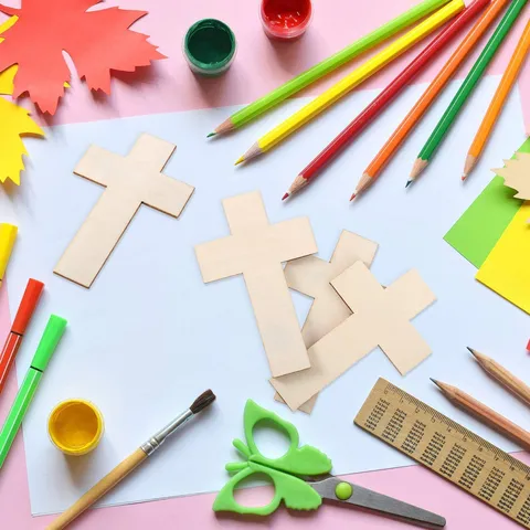 Natural Wood Cross Unfinished Wood Slices For Kids Painting DIY Crafts Wooden Ornaments Home Decoration Art Supplies