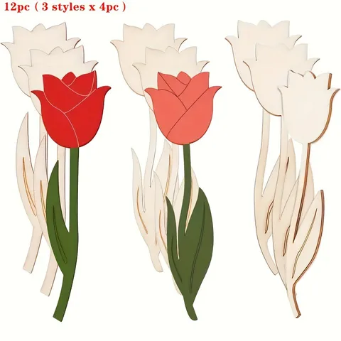 Natürliche Unbearbeitete Hölzerne Tulpen Blumen Ausschnitte Rohholz Scheiben Für Kinder DIY Malerei Handwerk Heimdekoration