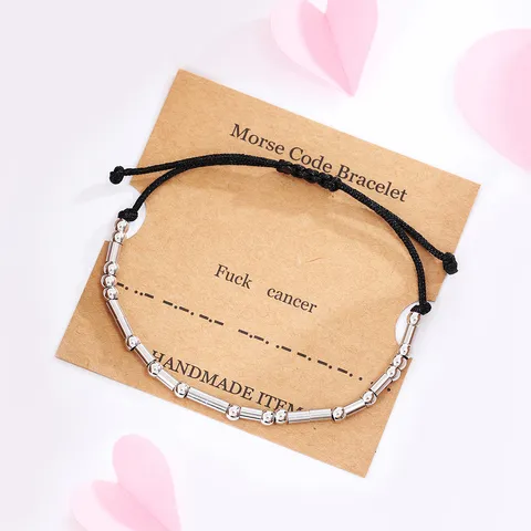 Minimalist Stainless Steel Beads Morse Code Bracelet Handmade Adjustable Wax Cord Woven Charm Friendship Rope Bracelet Gift For Unisex