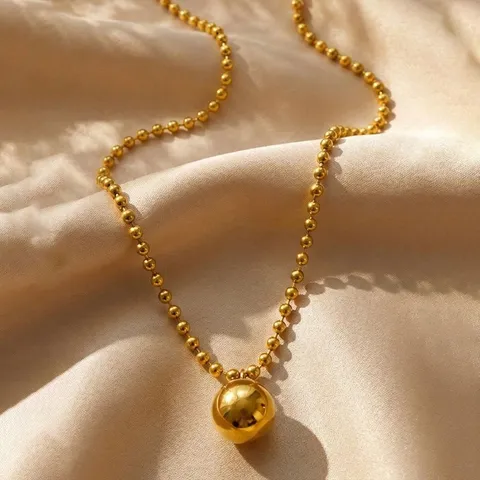 Edelstahl 18K Vergoldet Rundperle Anhänger Halskette Für Damen Lange Perlenkette Schmuck Massive Goldperle Anhänger