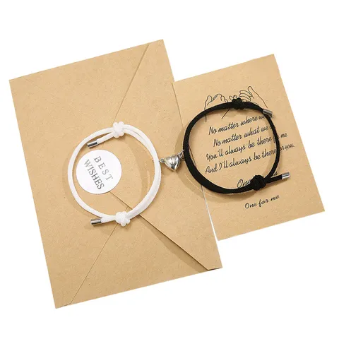 Pulsera de Pareja de Atracción Magnética de Corazón de Aleación Minimalista Juego de Cadenas de Mano de Cuerda Trenzada Ajustable para Regalo de San Valentín de Enamorados