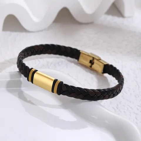 Bracciale Intrecciato in Pelle PU e Acciaio Inossidabile Minimalista Per Uomo Donna Braccialetto con Chiusura Quadrata Geometrica Gioielli da Pendolare Regalo