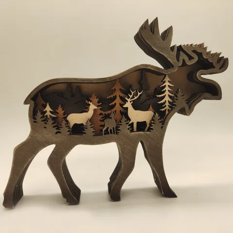Hölzernes Weihnachts Elch Bär Ornament Hohles Waldtier Figur Tischdekor mit LED Licht Option für Feiertags Party Zuhause